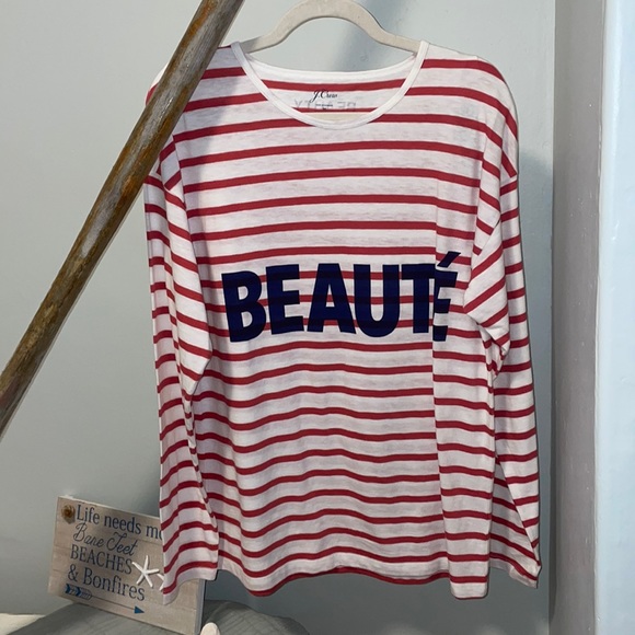 JCrew Red & Ivory Striped T Size M - Picture 2 of 4